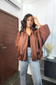 Oversized Pleated Puffer Bomber Jacket-Reddish Brown-L