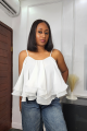 Ruffle Layered Chiffon Cami Top-White